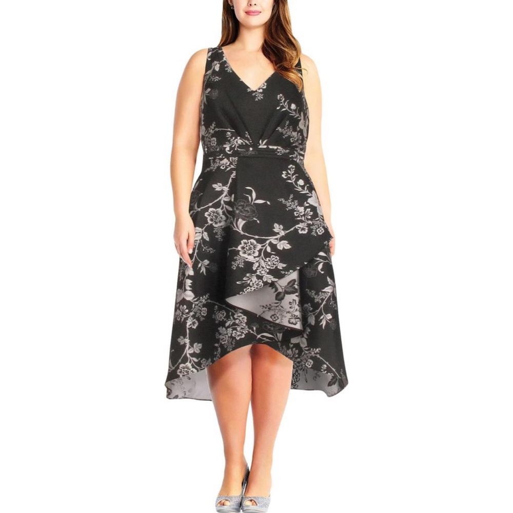 18W BNWT BLACK SILVER HIGH LOW MIKADO JAQUARD DRESS - Picture 3 of 7